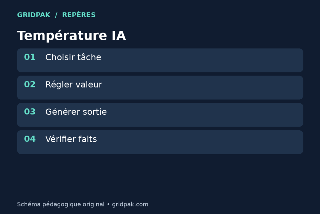 Schéma montrant l’effet d’une température basse ou haute sur la génération de texte.