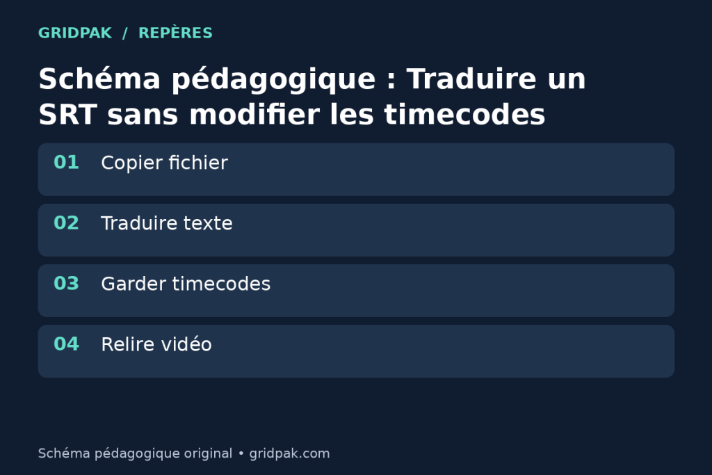 Schéma d’un bloc SRT dont seuls les textes sont traduits.